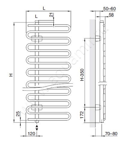Электрический полотенцесушитель Arbonia Cobrawatt CBTW110 500 WKS2 CR размеры