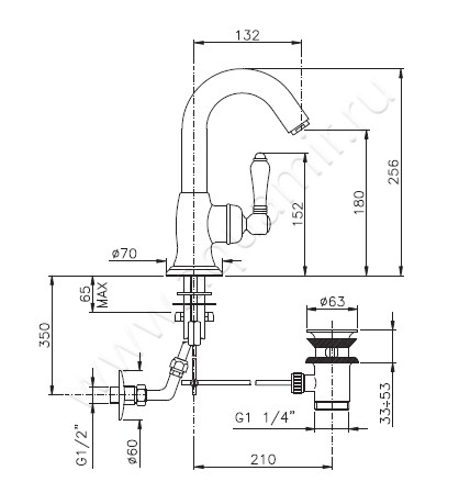 Смеситель для раковины Nicolazzi Cinquanta 3454CR75C размеры