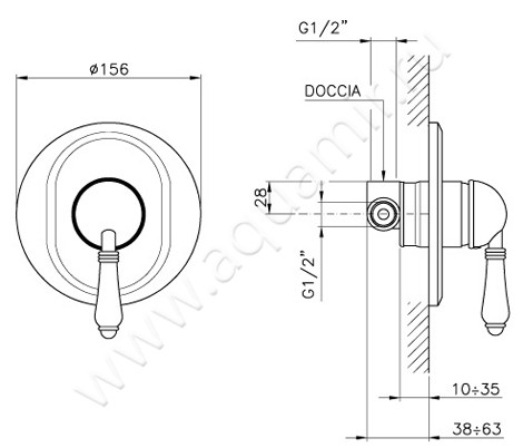 Встраиваемый смеситель для душа Nicolazzi Cinquanta 3406CR75 размеры