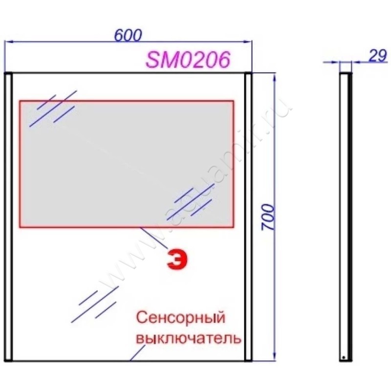 Зеркало с подсветкой Aqwella SM0206 размеры