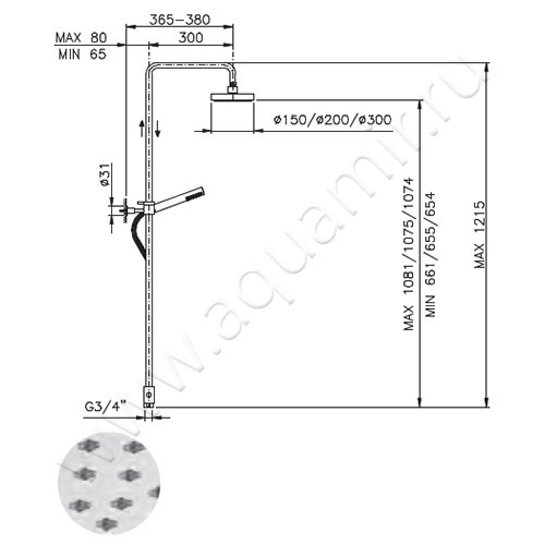 Душевой гарнитур Nicolazzi Doccia Collection 5714WSCR20 размеры