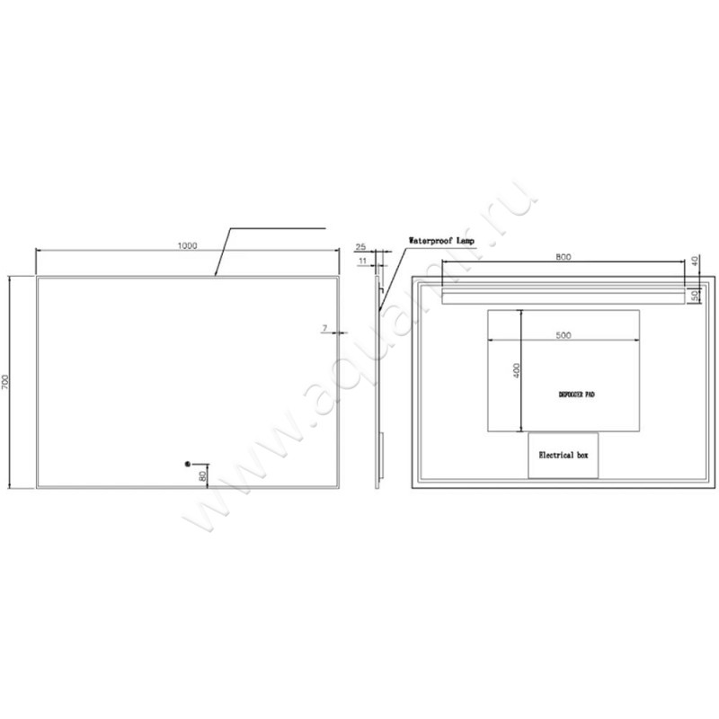 Зеркало с подсветкой Armadi Art 543100MG размеры