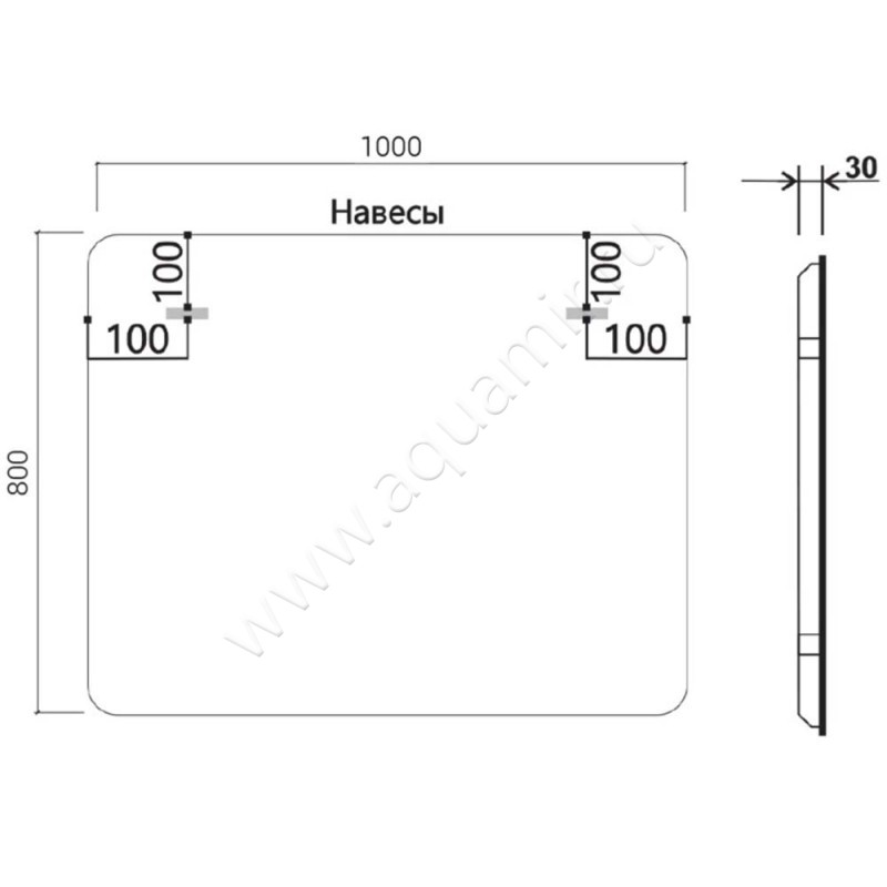 Зеркало с подсветкой Vincea VLM3MA100 размеры