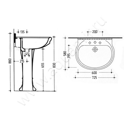 Раковина подвесная Migliore Gianeta 31166 размеры