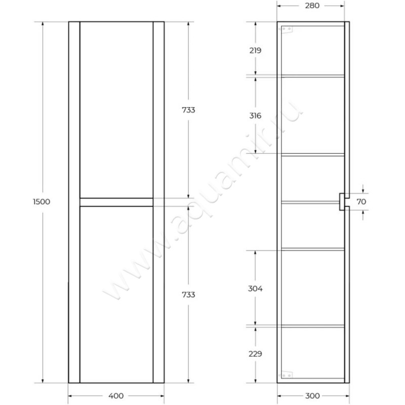 Шкаф-пенал Cezares Relax RELAX15002ASOBOROP размеры