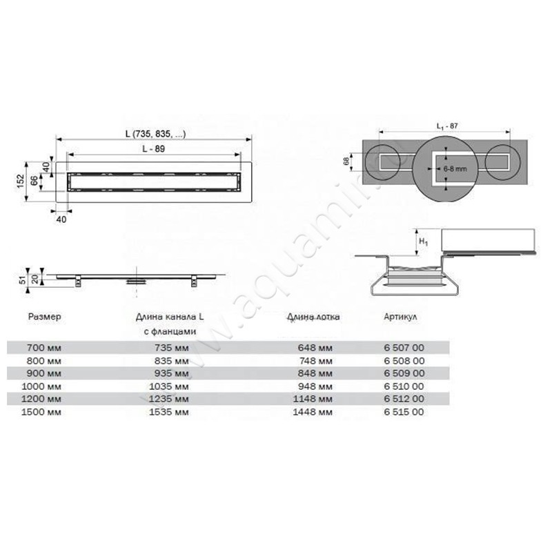 Канал дренажный для укладки камня TECE Drainline 651000 размеры