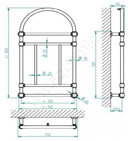 Водяной полотенцесушитель Brandoni Arco Arco размеры