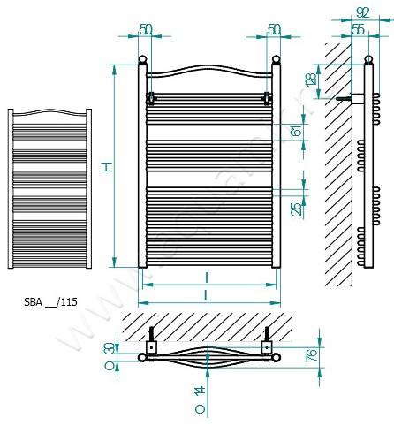 Водяной полотенцесушитель Brandoni Sogno SBA 050/115 размеры