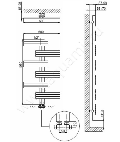 Полотенцесушитель водяной Cordivari Babyla 3551730130011 размеры