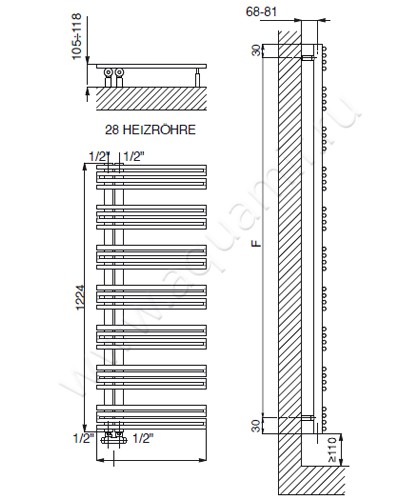 Водяной полотенцесушитель Cordivari Kelly 3551780400101 размеры