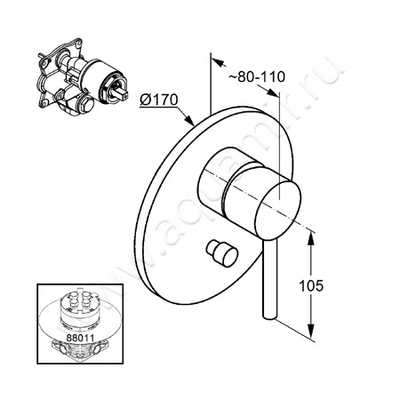 Однорычажный смеситель для ванны/душа Kludi BOZZ 386500576 размеры