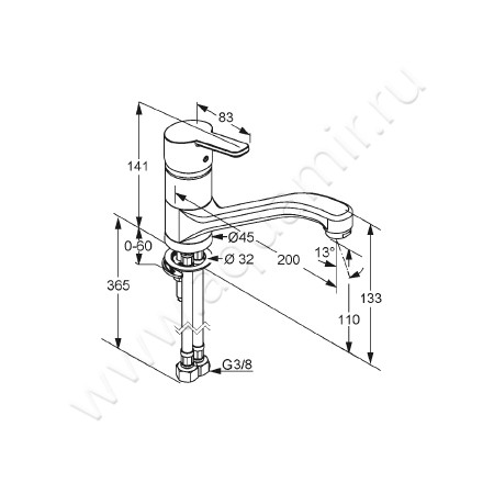 Однорычажный смеситель для кухни Kludi LOGO NEO 379130575 размеры