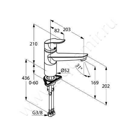 Однорычажный смеситель для кухни Kludi OBJEKTA 325740575 размеры