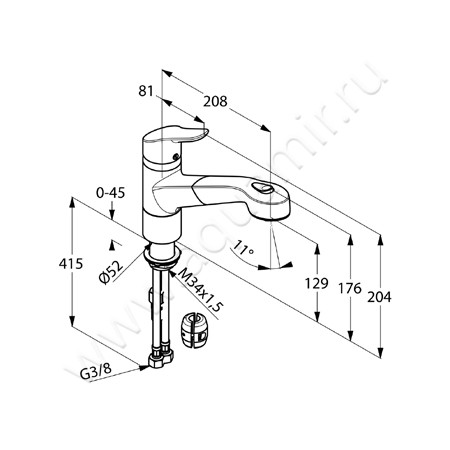 Однорычажный смеситель для кухни Kludi OBJEKTA 325810575 размеры