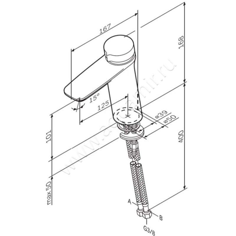 Смеситель для раковины AM.PM Inspire V2.0 F50A02522 размеры