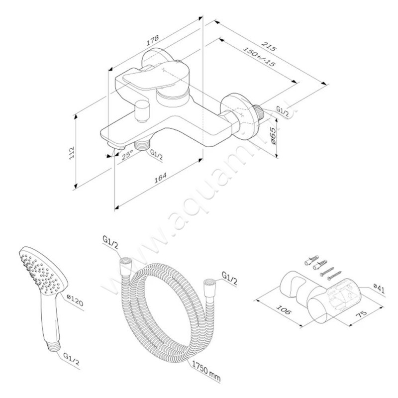 Смеситель для ванны AM.PM X-Joy F85A15000 размеры