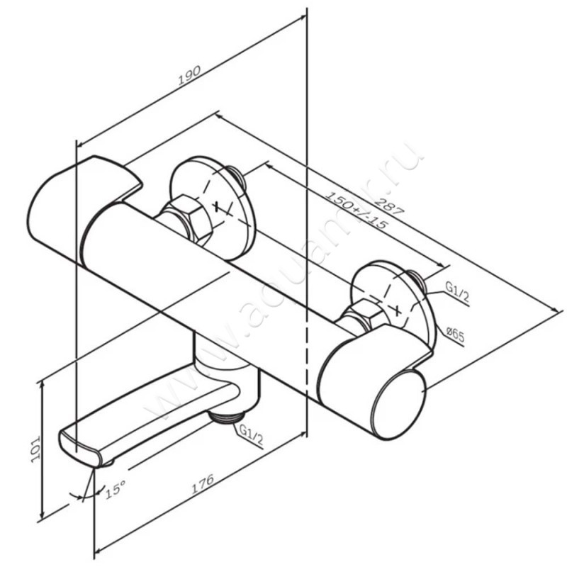 Смеситель для ванны AM.PM X-Joy F85A50000 размеры