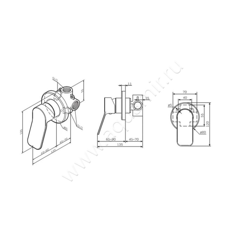 Смеситель для душа AM.PM X-Joy F85A65000 размеры