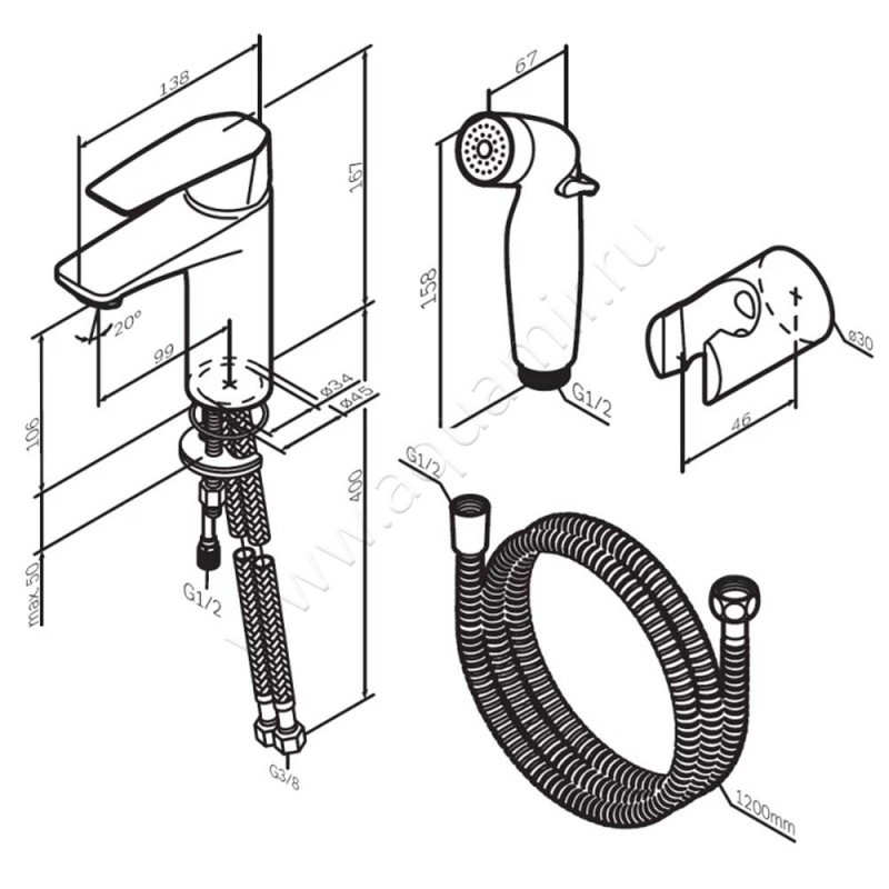 Смеситель для раковины AM.PM Gem F90A03022 размеры