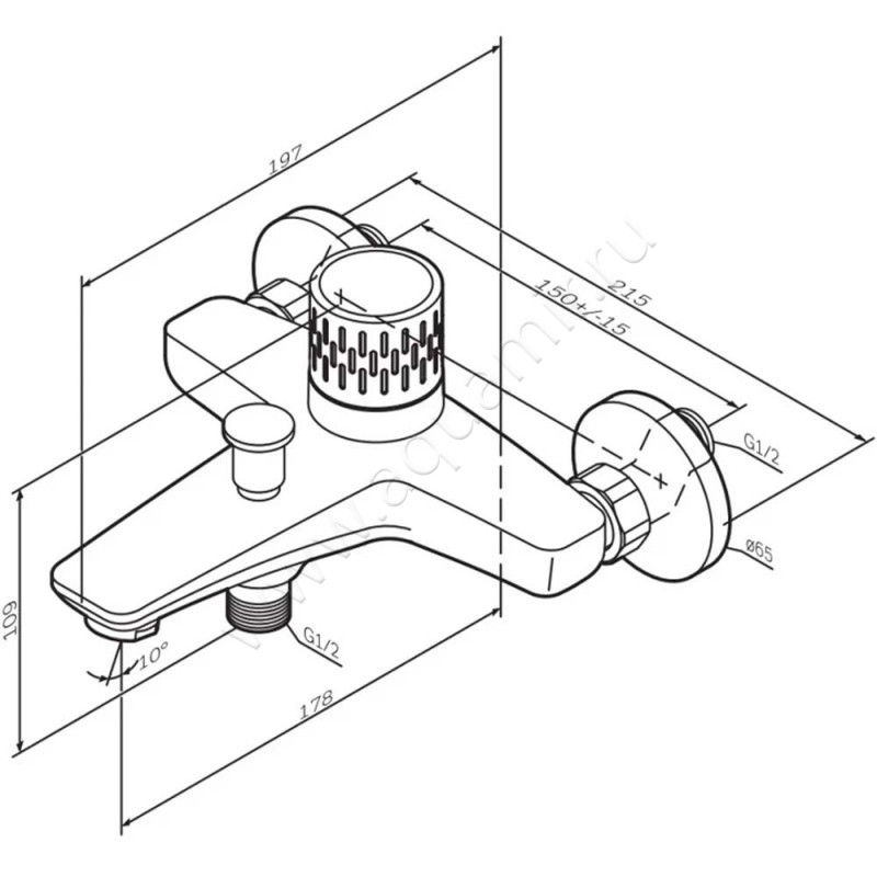 Смеситель для ванны AM.PM Gem F90A10400 размеры