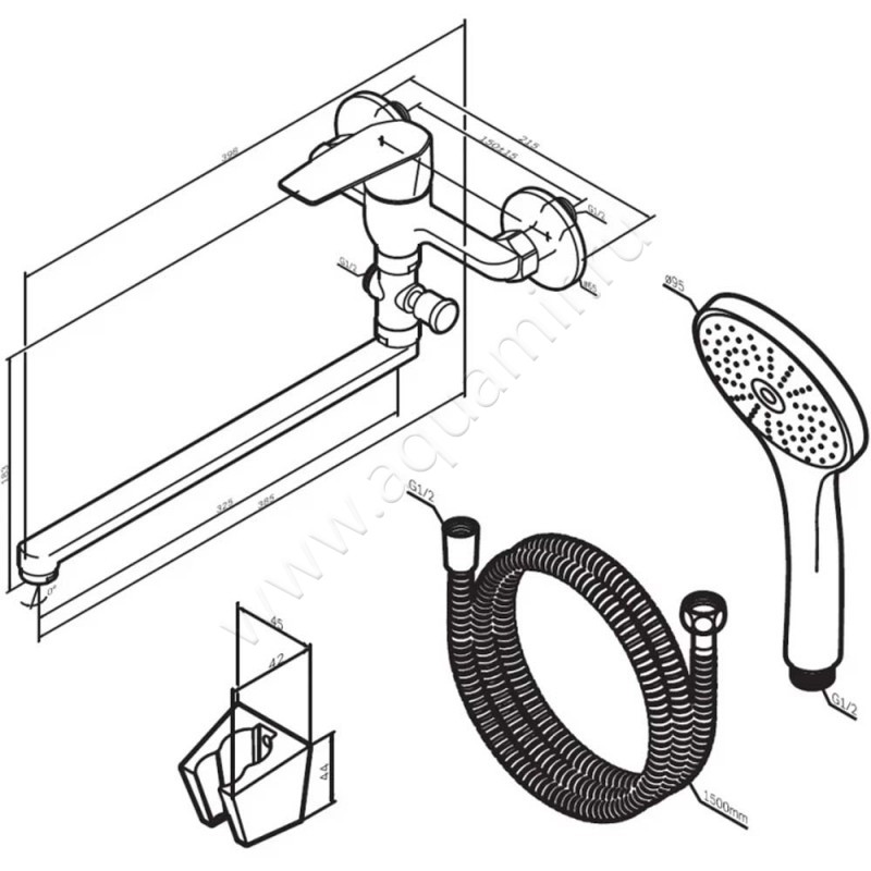 Смеситель для ванны AM.PM Gem F90A90122 размеры