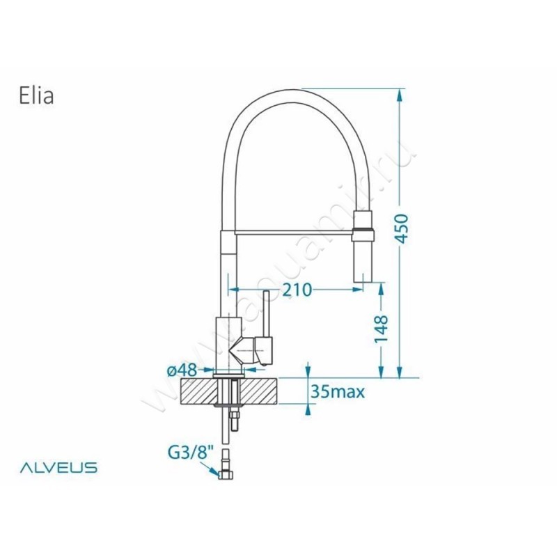 Смеситель для кухни Alveus Elia 1129024 размеры