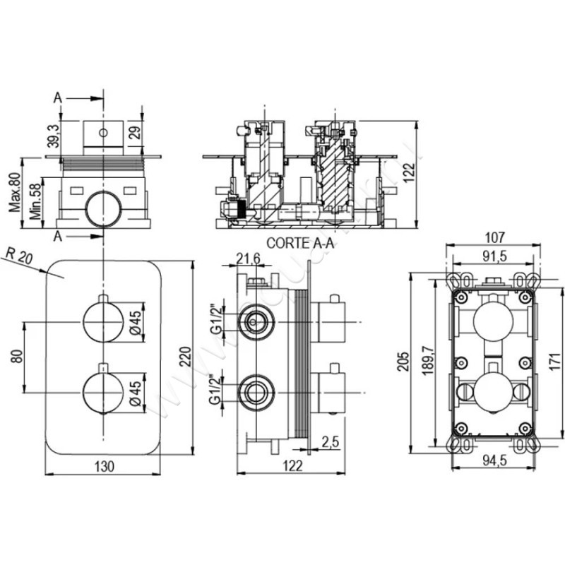 Смеситель для ванны AQG Aqua 03AQT351NG размеры