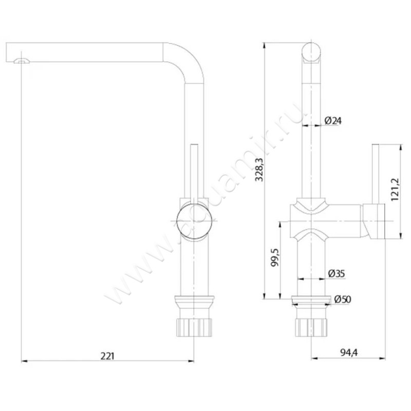 Смеситель для кухни AQG Metropol 05MEL500CR размеры