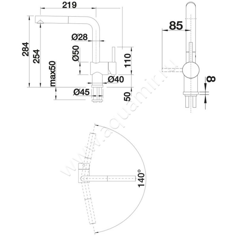 Смеситель для кухни Blanco Linus-S 526684 размеры