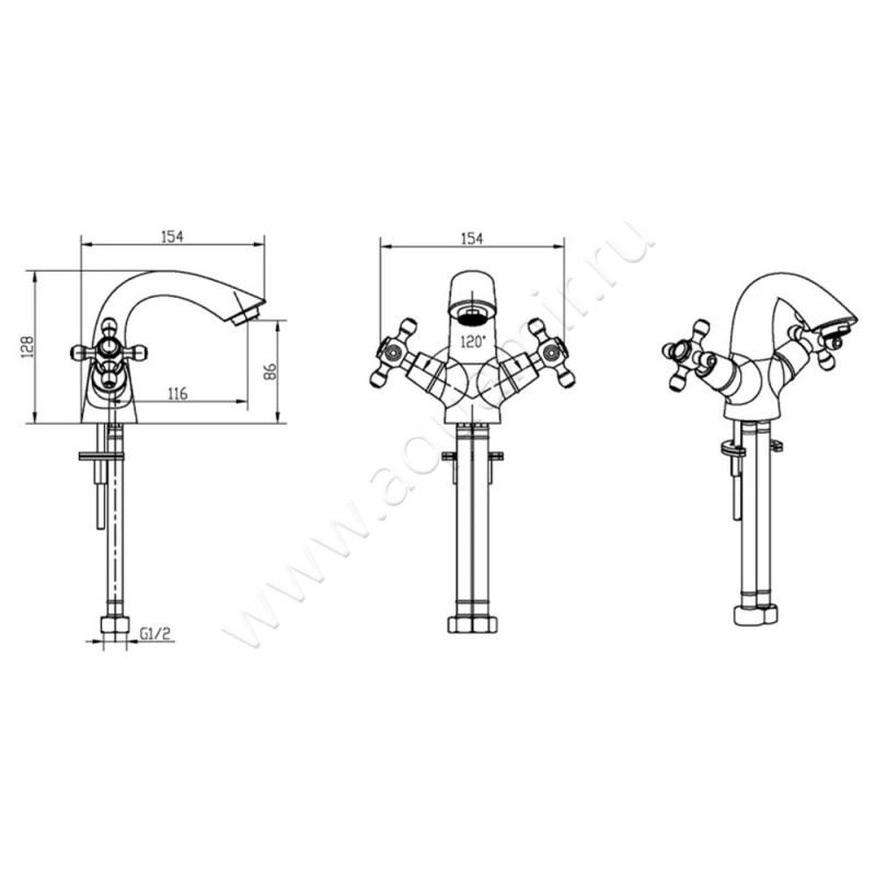 Смеситель для раковины Boheme Royal Cristal 291ROYALCRSTBLACK размеры