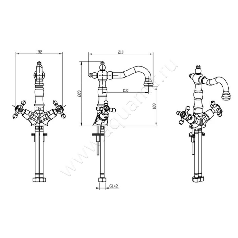 Смеситель для раковины Boheme Royal Cristal 292ROYALCRSTBLACK размеры