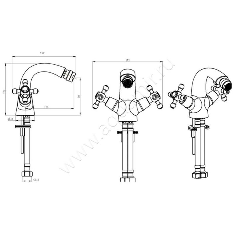 Смеситель для биде Boheme Royal Cristal 296ROYALCRSTBLACK размеры