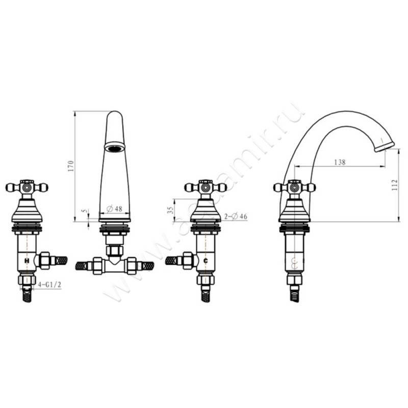 Смеситель для раковины Boheme Royal Cristal 297ROYALCRSTBLACK размеры