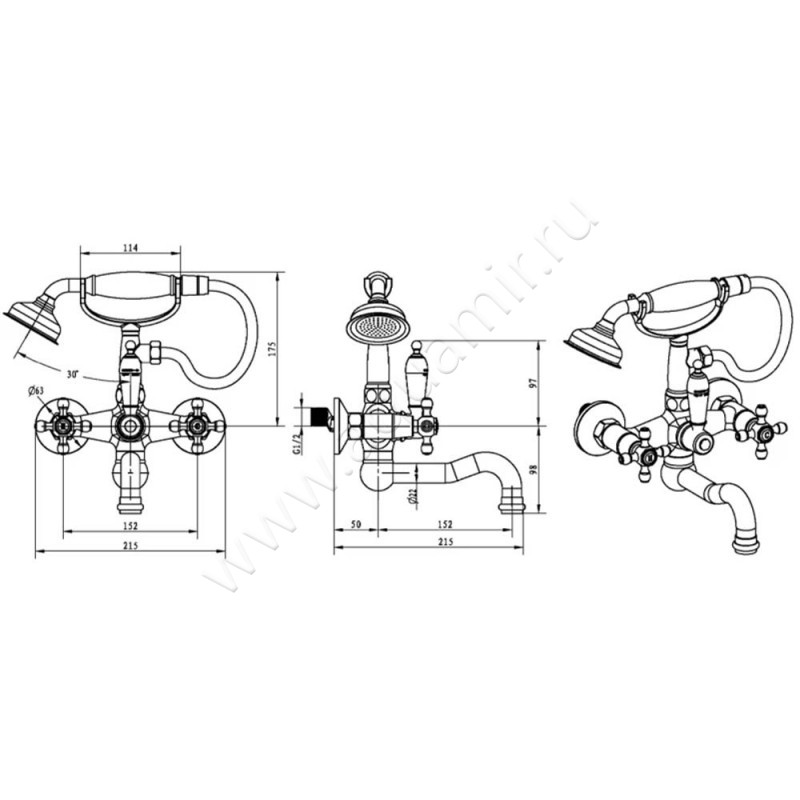Смеситель для ванны Boheme Royal Cristal 313ROYALCRSTBLACK размеры