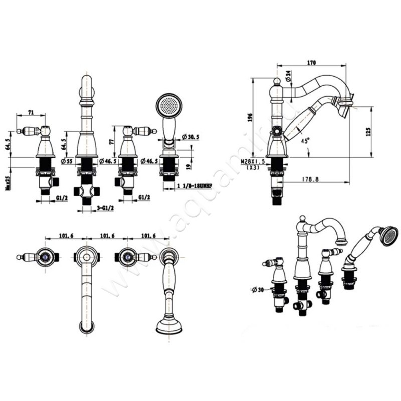 Смеситель для ванны Boheme Royal Cristal 396ROYALCRSTBLACK размеры