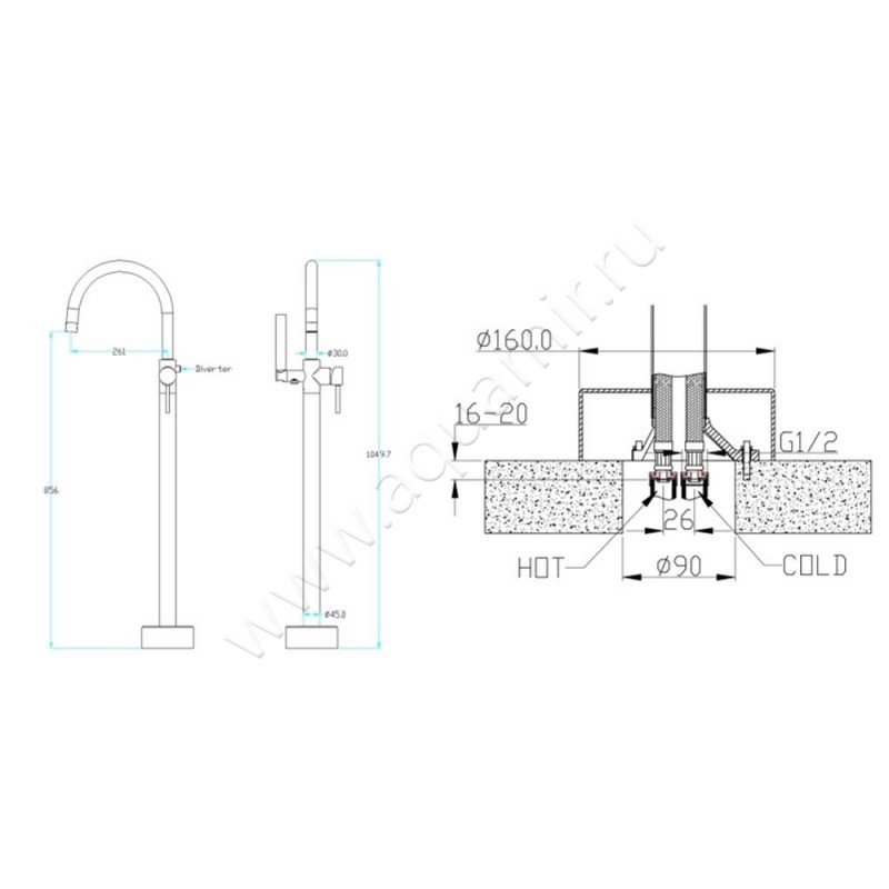 Смеситель Boheme Uno 469WG размеры