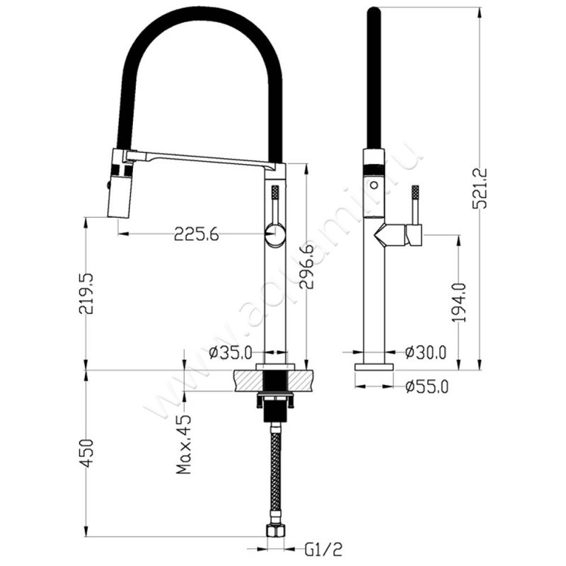 Смеситель для кухни Boheme Uno 114MG размеры