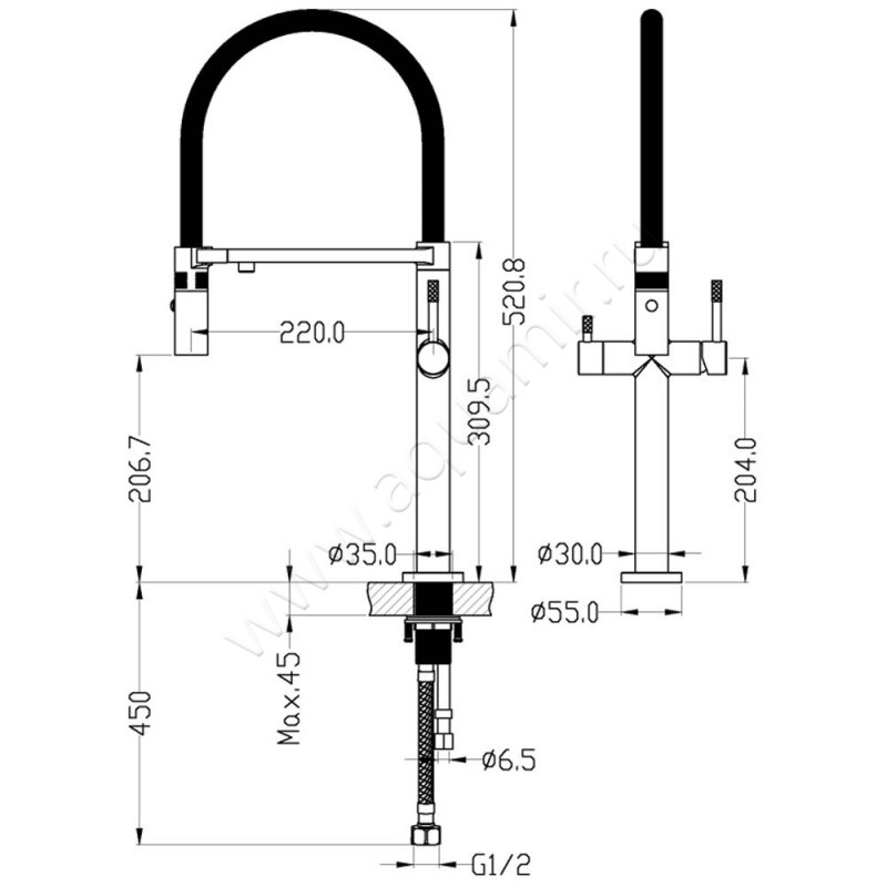 Смеситель Boheme Uno 115CR размеры