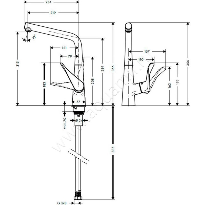Однорычажный смеситель для кухни Hansgrohe Metris M71 14822000 размеры