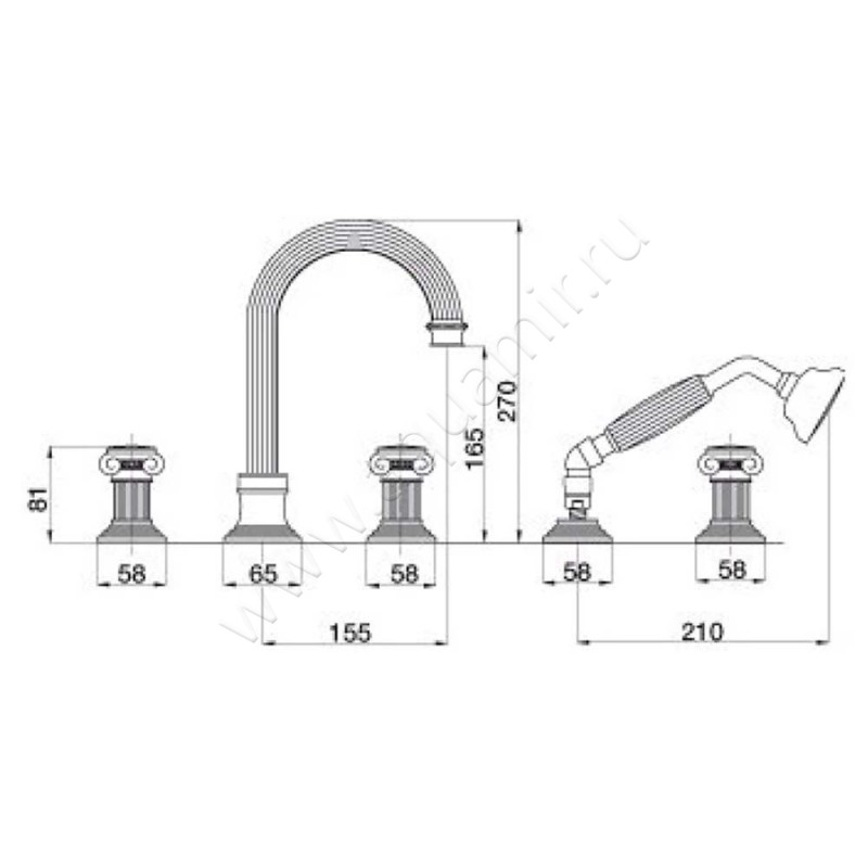 Смеситель для ванны Cezares Aphrodite APHRODITEBVD02M размеры