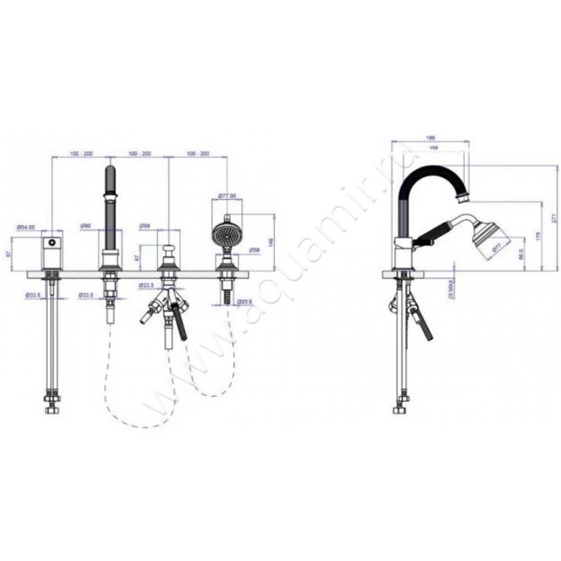 Смеситель для ванны Cezares Aphrodite APHRODITEBVDM0324BI размеры