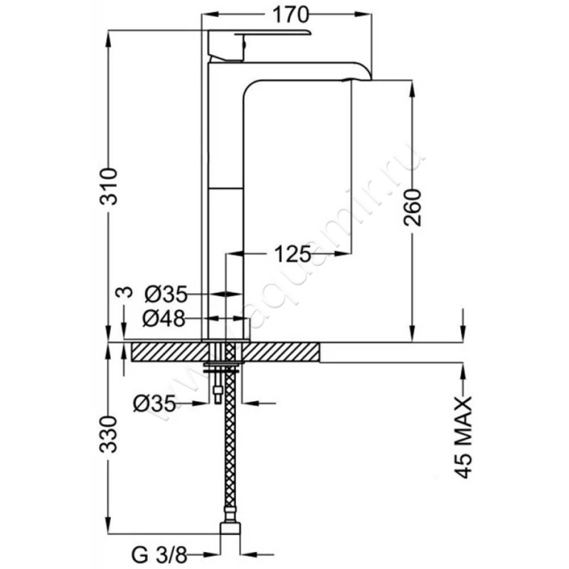 Смеситель Cezares Furore FURORELC01W0 размеры