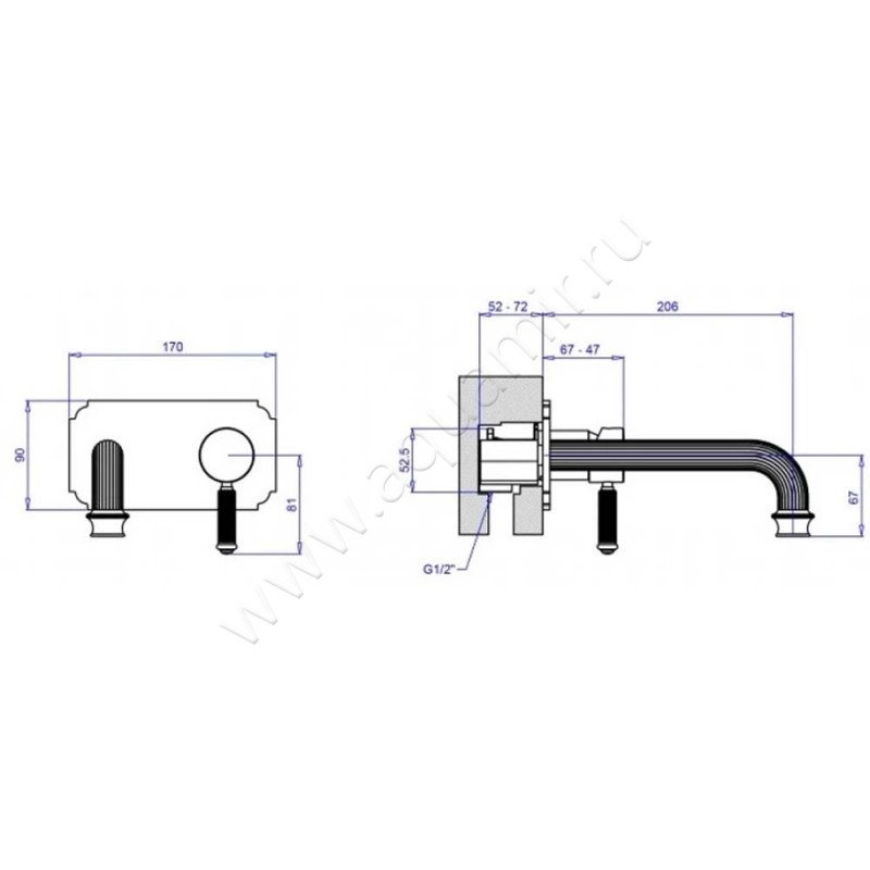 Смеситель Cezares Aphrodite APHRODITEBLSM202BI размеры