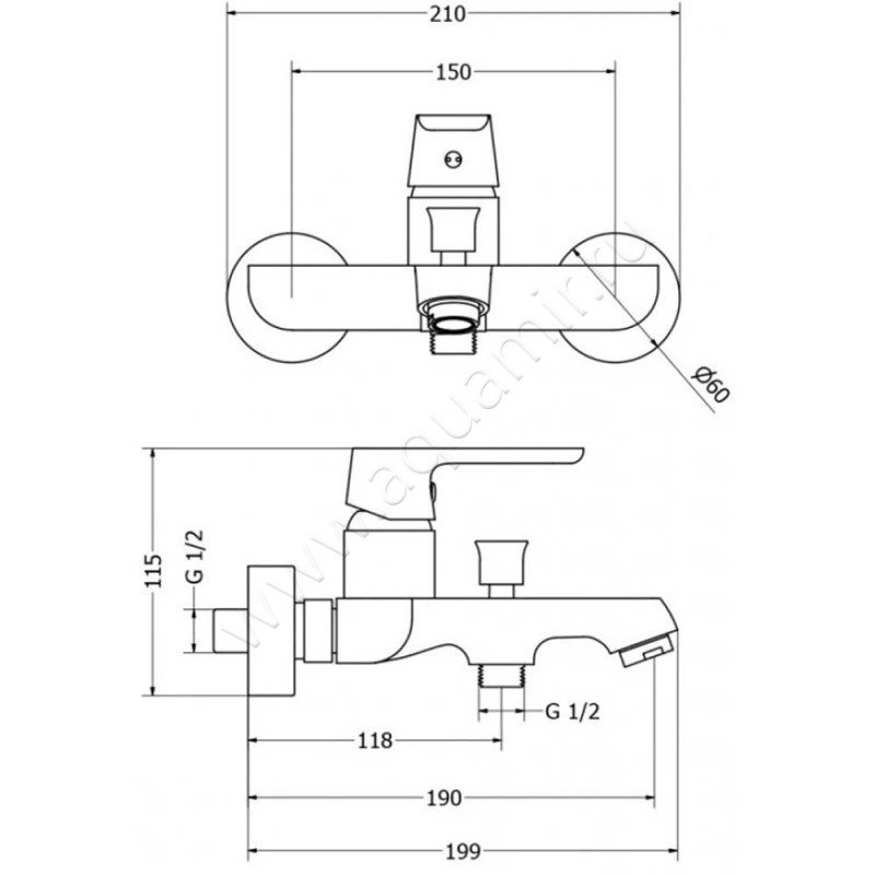 Смеситель для ванны Cezares Romana ROMANAVM01 размеры