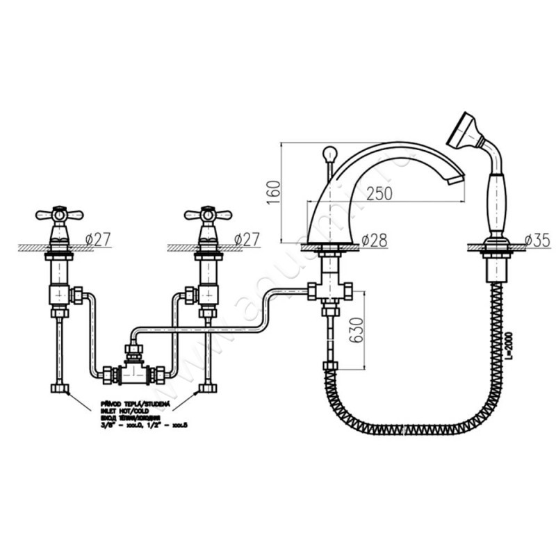 Смеситель для ванны Rav Slezak Morava MK1695SZ размеры