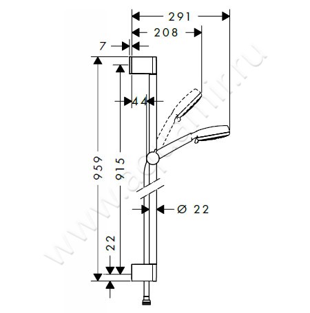 Душевой гарнитур Hansgrohe Crometta 100 Multi 26656400 размеры