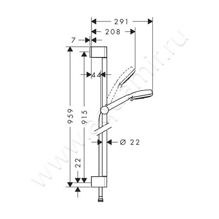 Душевой гарнитур Hansgrohe Crometta 100 Vario 26657400 размеры