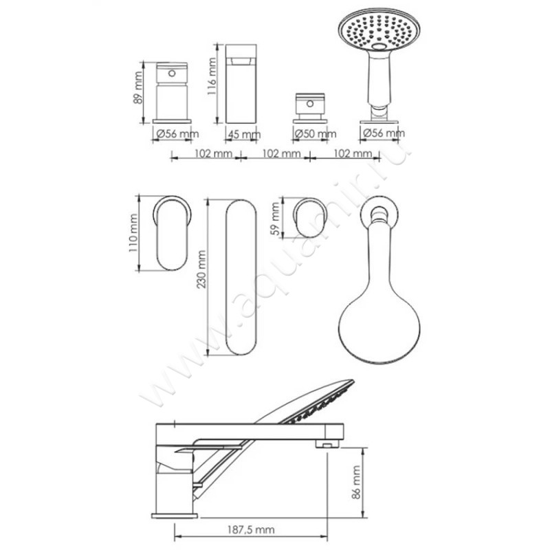 Смеситель для ванны Wasserkraft Elbe 7455 размеры