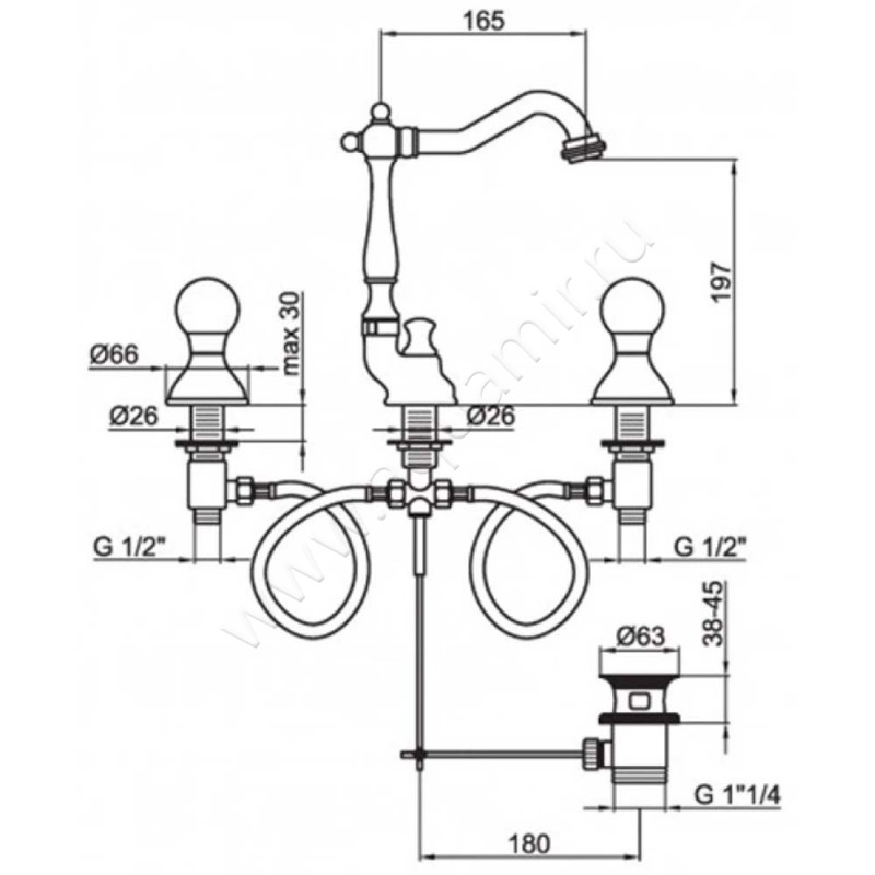 Смеситель для раковины Webert Karenina KA750202015 размеры