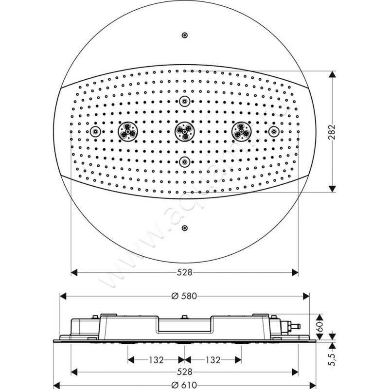 Верхний душ Hansgrohe Raindance Rainmaker 26115000 размеры